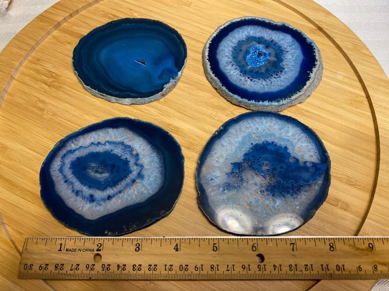 AMOYSTONE Blue Agate Coasters Set of 4, 3.5-4 Inch Polished Gemstone Coasters with Rubber Bumpers, Elegant Wedding Gift for Couples, Home Bar Decor - Image 5